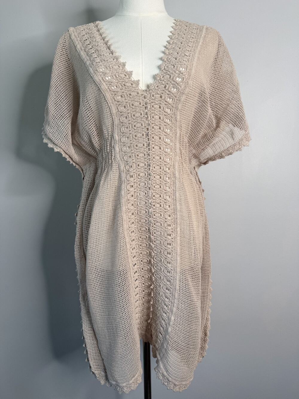 Seaspice Resort Wear Tan Cover Up Dress Knit Peruvian Cotton Neutral Cruise L